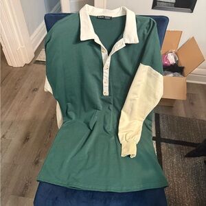 Ralph Lauren Green and Cream Button Down Shirt